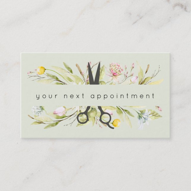 Carte De Visite Elégant Salon Floral Ciseaux Logo Rendez-vous (Devant)