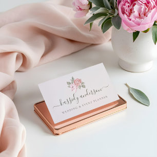 Carte De Visite Elégant Script Aquarelle rose Peony Botanique