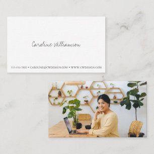 Carte De Visite Élégant script blanc minimaliste photo professionn