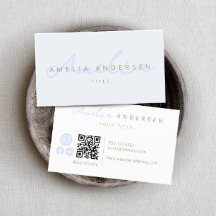 Carte De Visite Élégant Script Blush Pastel Blue