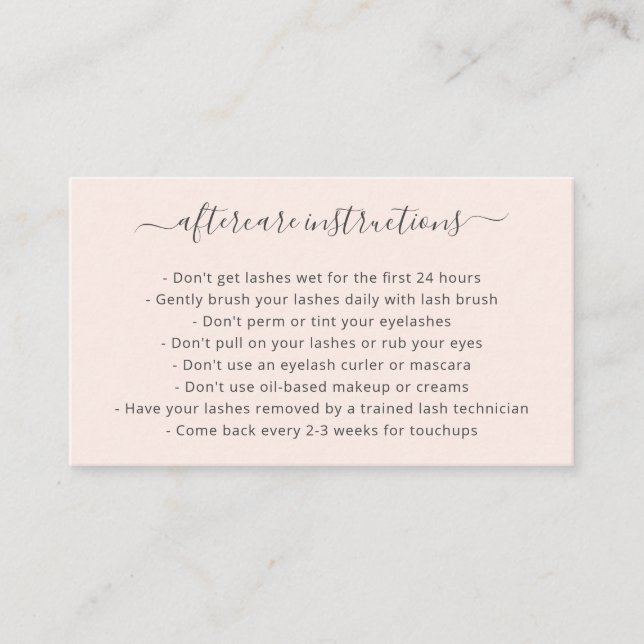 Carte De Visite Élégant Script Blush Rose Lash Lashes (Devant)