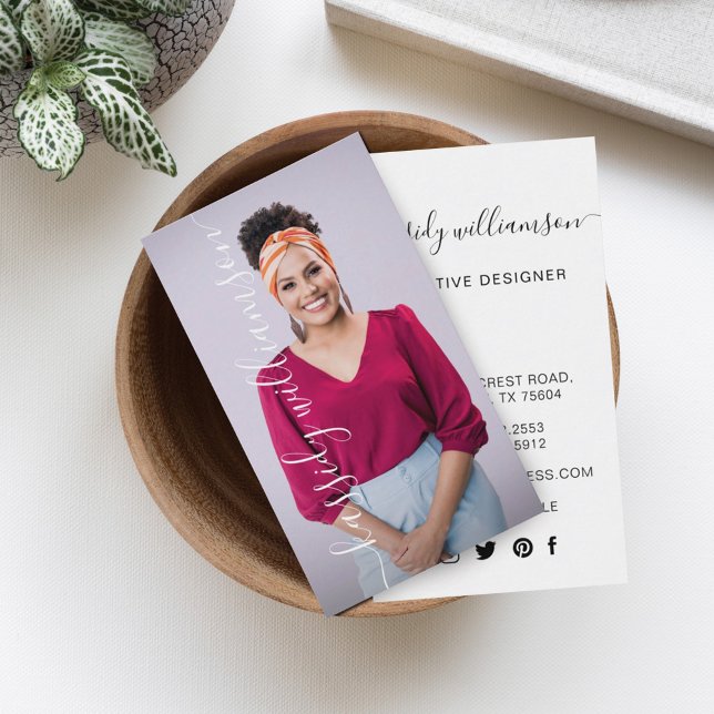 Carte De Visite Élégant Script Calligraphy Nom et photo de la soci (Créateur téléchargé)