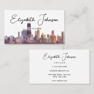 Carte De Visite Élégant Script Chic Toits de Chicago