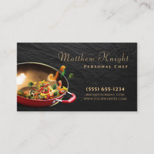 Carte De Visite Élégant Script Cuisine Pan Personnel Chef Restaura