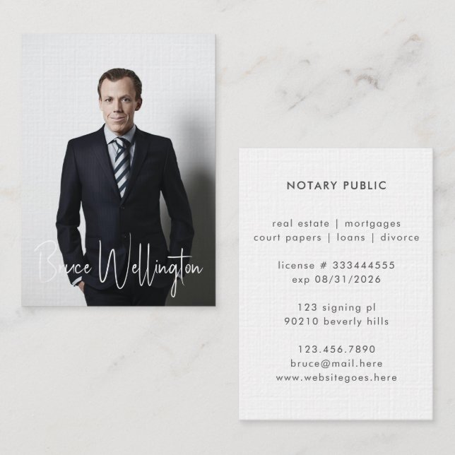 Carte De Visite Élégant script de signature Notaire Avocat Photo (Devant / Derrière)