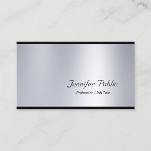 Carte De Visite Élégant Script Glamor Argent Moderne Plaine Luxe