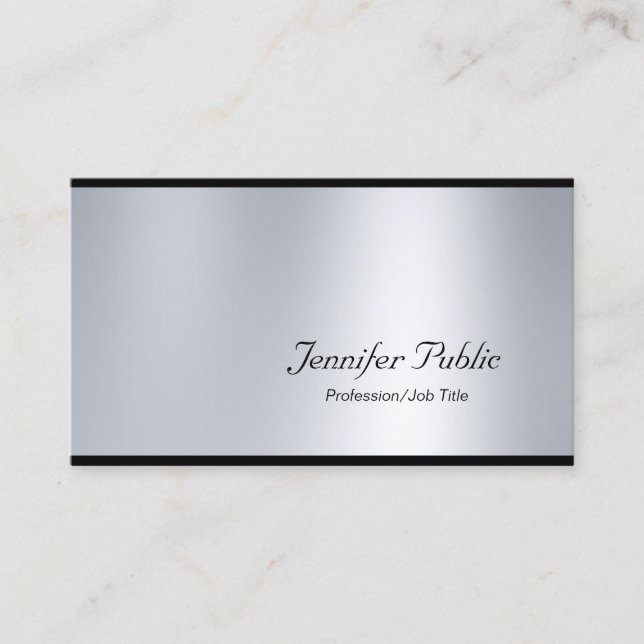 Carte De Visite Élégant Script Glamor Argent Moderne Plaine Luxe (Devant)