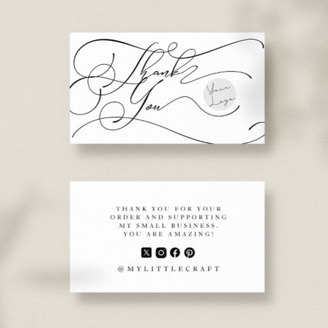 Carte De Visite Elegant Script Logo Thank You Small Branding (Créateur téléchargé)
