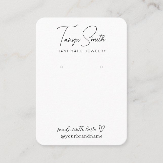 Carte De Visite Élégant Script Made Amour Coeur Écran d'oreille (Devant)