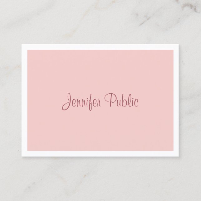 Carte De Visite Élégant script manuscrit moderne rose rose blanc (Devant)