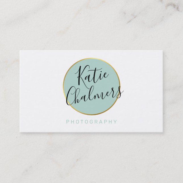 Carte De Visite ELEGANT script moderne chic joli or menthe vert (Devant)