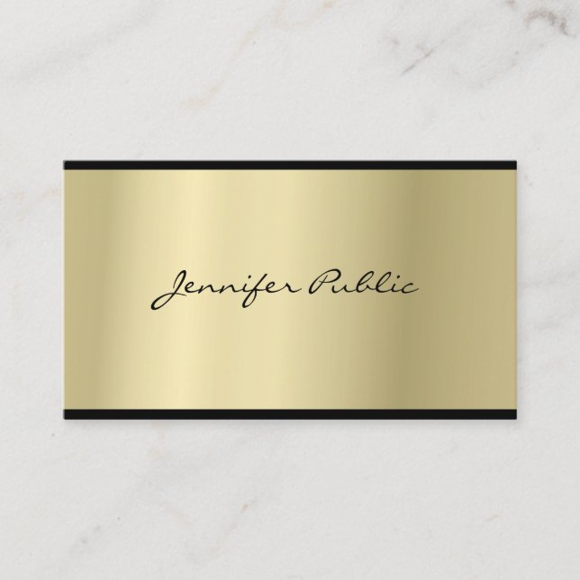Carte De Visite Élégant Script Moderne Sleek Glam Gold Look Top (Devant)