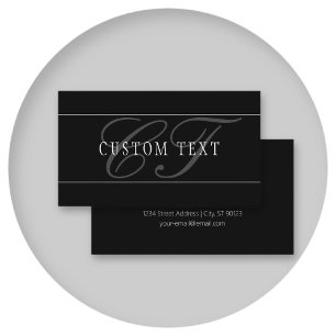 Carte De Visite Élégant Script Monogramme modifiable noir gris bla