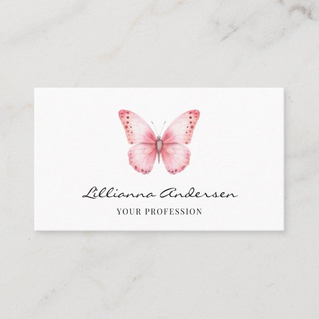 Carte De Visite Élégant script papillon rose (Devant)