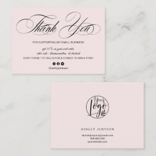 Carte De Visite Élégant script pastel rose logo commander merci