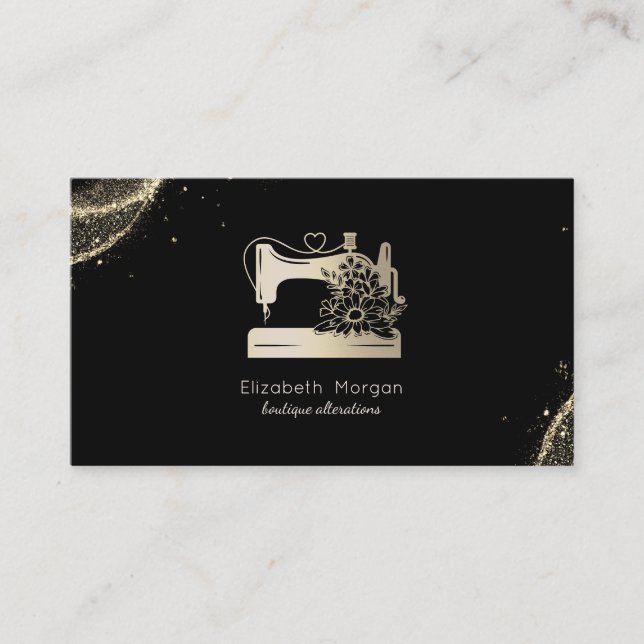 Carte De Visite Elegant Sewing Machine Seamstress Gold Dust Black (Devant)