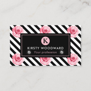 Carte De Visite Élégant Shabby Chic Rose rose et noir Motif