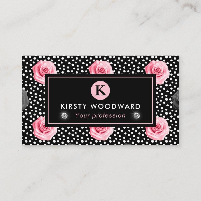 Carte De Visite Élégant Shabby Chic Rose rose et noir Motif (Devant)