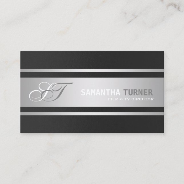 Carte De Visite Élégant Silver Black Professional Personnalisé Mon (Devant)