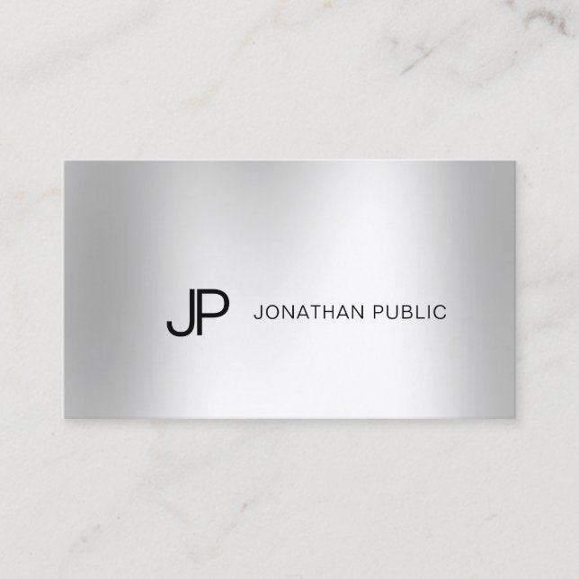 Carte De Visite Elégant Silver Look moderne Monogramme professionn (Devant)