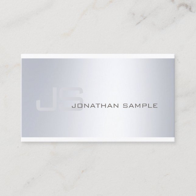 Carte De Visite Elégant Silver Look Plain Luxe Moderne Monogramme (Devant)