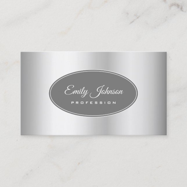 Carte De Visite Elégant Silver Silver élégant Cadre Cercle Gris (Devant)