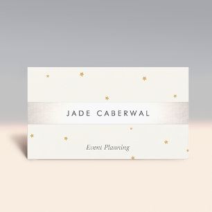 Carte De Visite Élégant Silver Striped Gold Star Event Planner