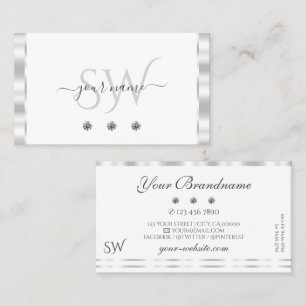 Carte De Visite Élégant Silver White Sparkling Diamonds Monogramme