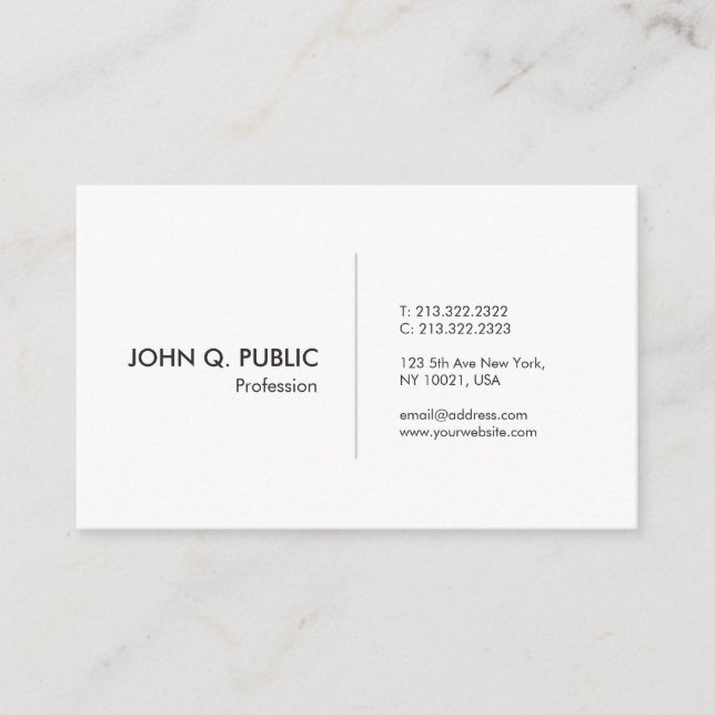 Carte De Visite Élégant Simple Blanc Plain Moderne Professionnel (Devant)