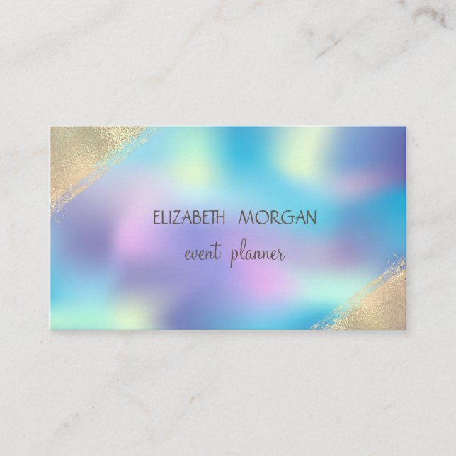 Carte De Visite Elégant Simple Faux Gold, Holographique (Devant)