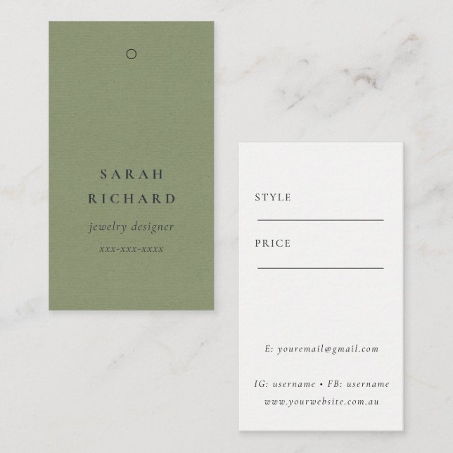 Carte De Visite Élégant Simple Minimal Kraft Green Price Nom de la (Devant / Derrière)