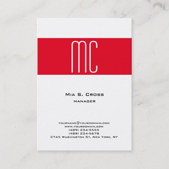 Carte De Visite Élégant simple minimaliste rouge rayure blanc mono (Devant)