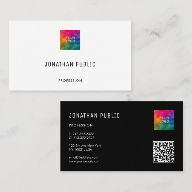 Carte De Visite Élégant simple Modèle personnalisé QR Code Logo Mo (Devant / Derrière)