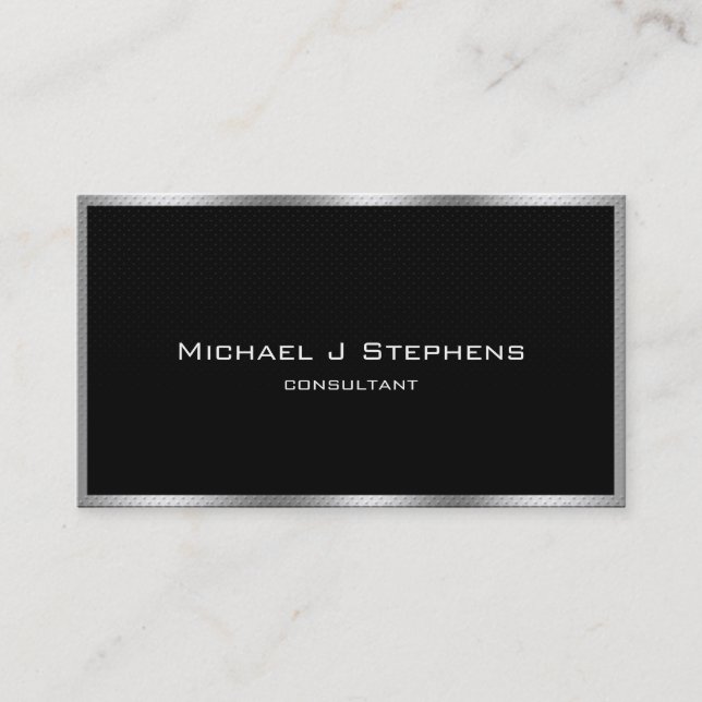 Carte De Visite Élégant Simple Noir et Chrome (Devant)