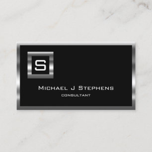 Carte De Visite Élégant Simple Noir et Chrome Monogramme