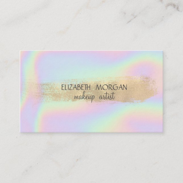 Carte De Visite Élégant simple pinceau d'huile d'or, Holographique (Devant)