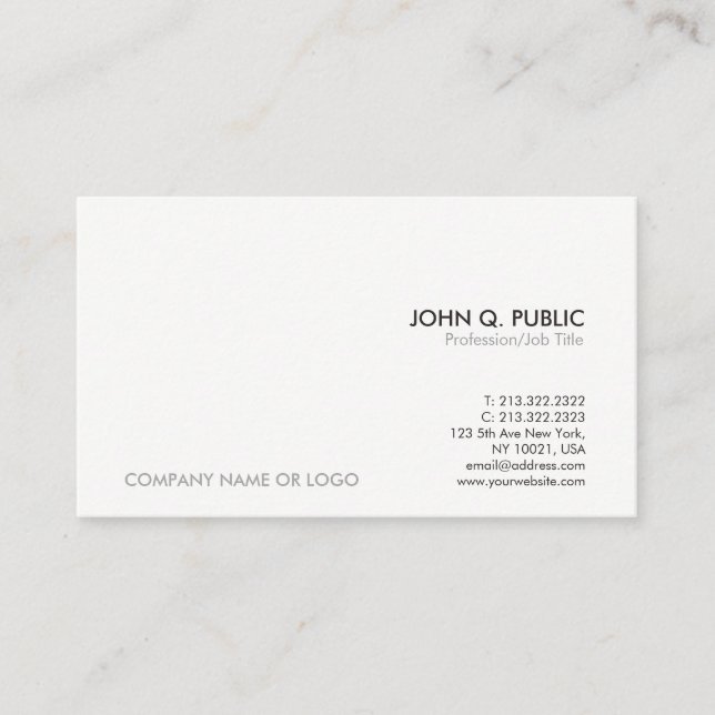 Carte De Visite Élégant simple professionnel moderne de blanc gris (Devant)