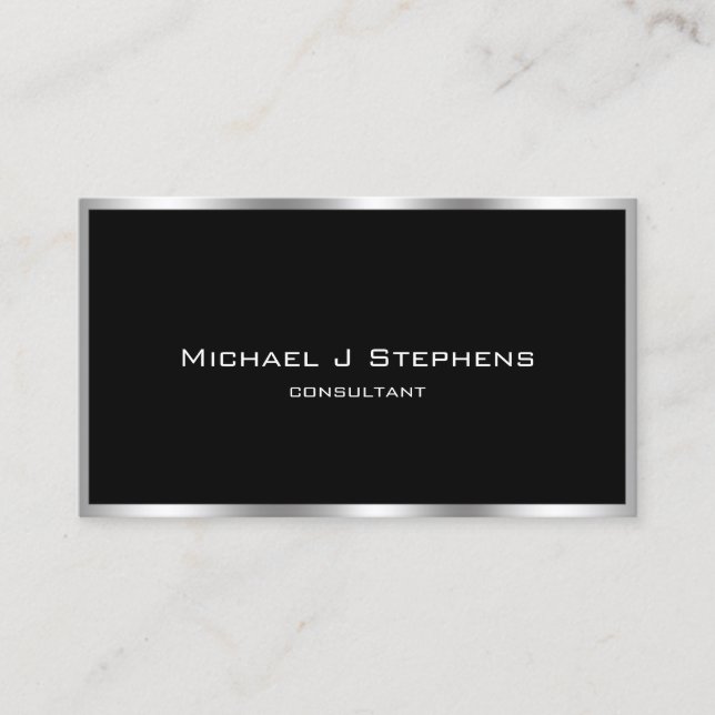 Carte De Visite Elégant Simple Silver Bordure Noir et Chrome (Devant)