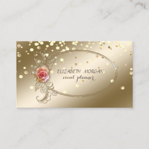 Carte De Visite Elégant Sophisticé, Confetti d'or, Rose