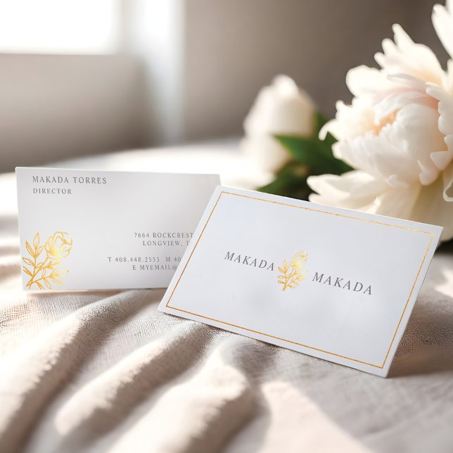 Carte De Visite Élégant Sophisticé Floral Or Botanique (Elegant Sophisticated Floral Gold Botanical Business Card)