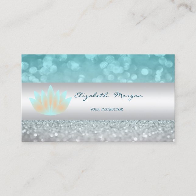 Carte De Visite Elégant Sophisticé Moderne Glittery Bokeh, Lotus (Devant)