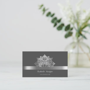 Carte De Visite Élégant Style Lotus Rayure Argent Gris