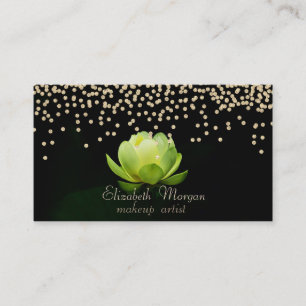 Carte De Visite Élégant Style Noir Diamants Lotus Vert