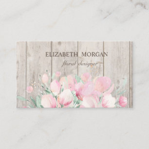 Carte De Visite Elégant Style Texture Bois, Fleurs