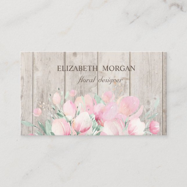 Carte De Visite Elégant Style Texture Bois, Fleurs (Devant)