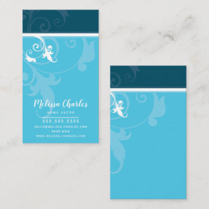Carte De Visite ELEGANT style verve feuillage mignon turquoise aqu