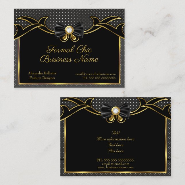 Carte De Visite Elégant stylish mode Bow-cravate Gold Black Spots (Devant / Derrière)