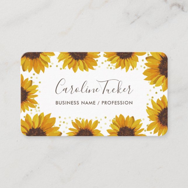 Carte De Visite Élégant Sunflower Gold Dots Boutique moderne (Devant)