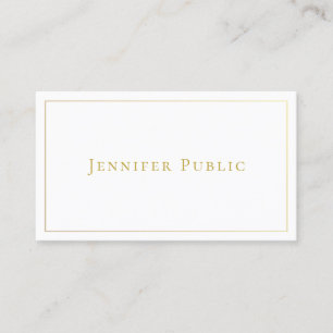 Carte De Visite Élégant texte or blanc minimaliste Modèle