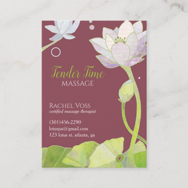 Carte De Visite Elégant Thérapeute de Massage Lotus (Devant)